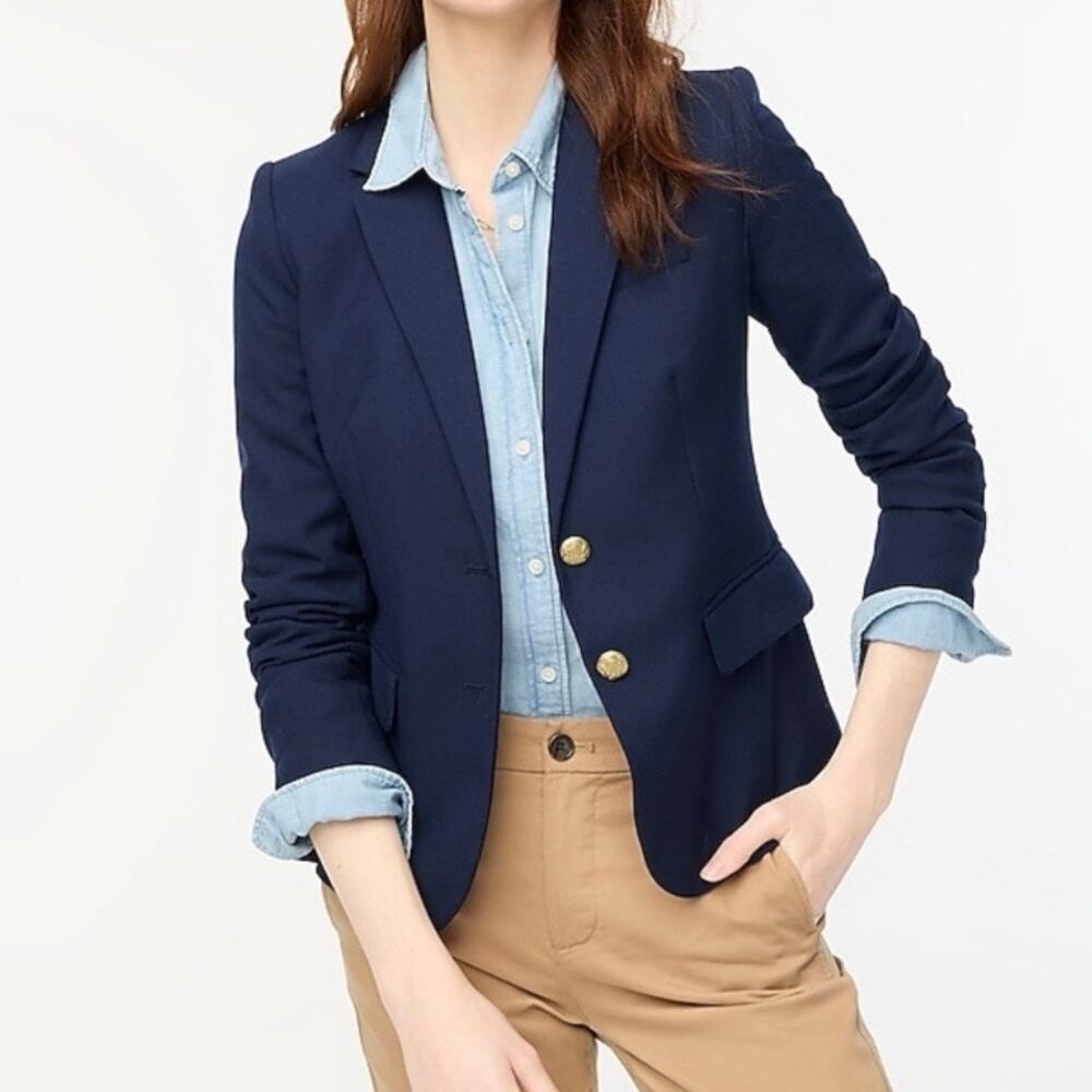 J Crew Schoolboy Woold Blend Blazer Women's 6 Navy Blue Preppy Modern